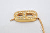 Authentic Christian Dior Gold Tone Chain Rhinestone Pendant Necklace Junk 4277K