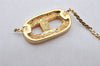 Authentic Christian Dior Gold Tone Chain Rhinestone Pendant Necklace Junk 4277K