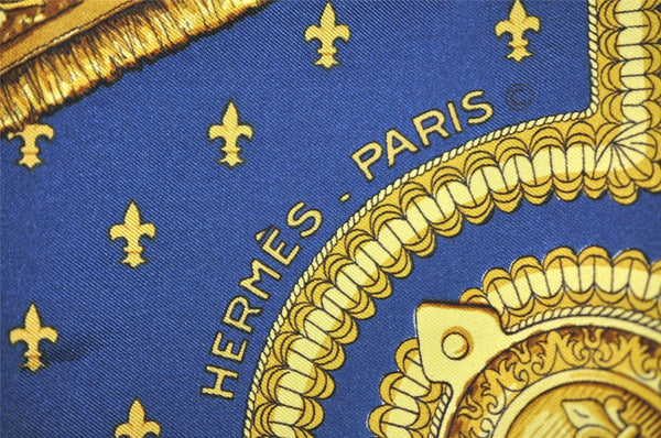 Authentic HERMES Carre 90 Scarf "SELLES A HOUSSE" Silk Navy 4278K