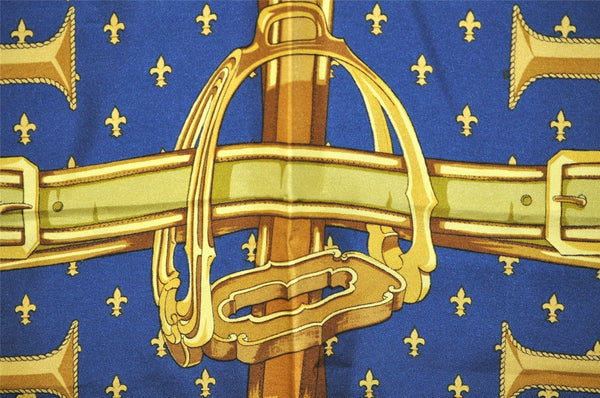 Authentic HERMES Carre 90 Scarf "SELLES A HOUSSE" Silk Navy 4278K