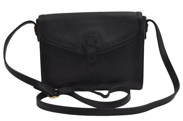 Authentic Burberrys Vintage Leather Shoulder Cross Body Bag Purse Black 4280J