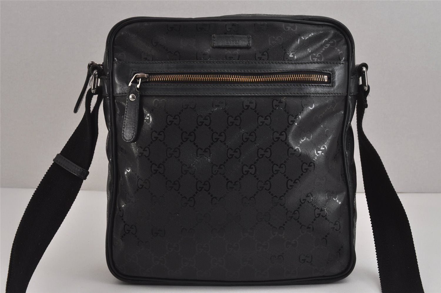 Authentic GUCCI GG Imprime Shoulder Cross Bag PVC Leather 201448 Black 4281J