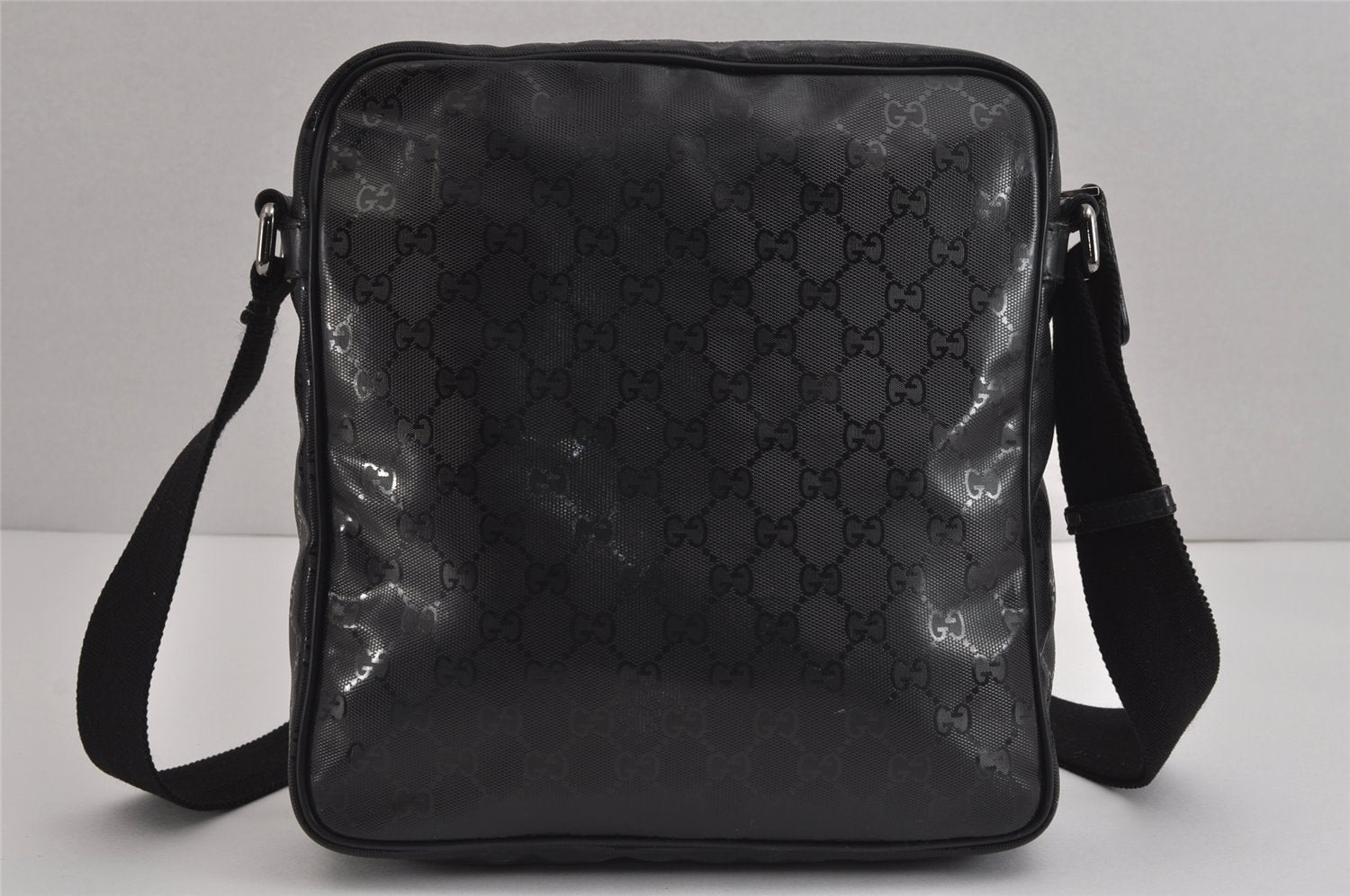 Authentic GUCCI GG Imprime Shoulder Cross Bag PVC Leather 201448 Black 4281J