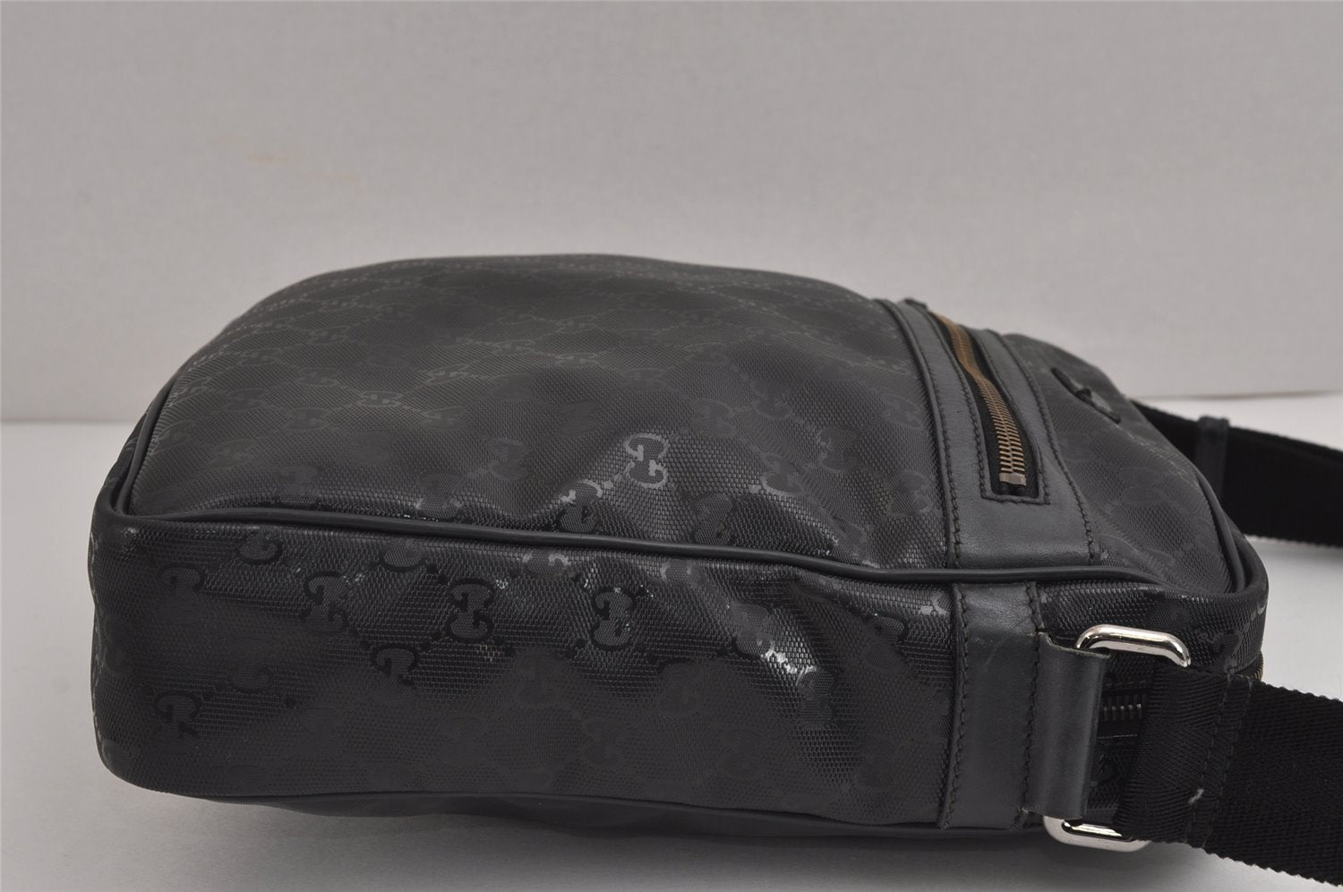 Authentic GUCCI GG Imprime Shoulder Cross Bag PVC Leather 201448 Black 4281J