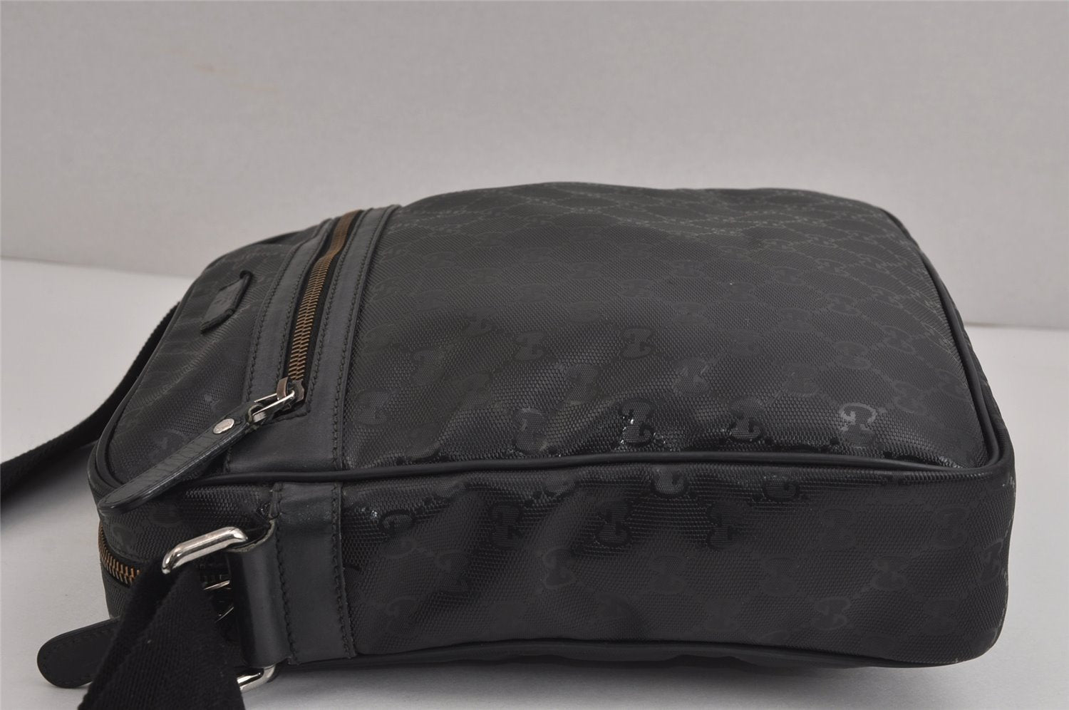 Authentic GUCCI GG Imprime Shoulder Cross Bag PVC Leather 201448 Black 4281J