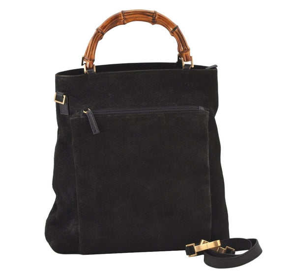 Authentic GUCCI Bamboo 2Way Shoulder Tote Bag Suede Leather Black 4281K