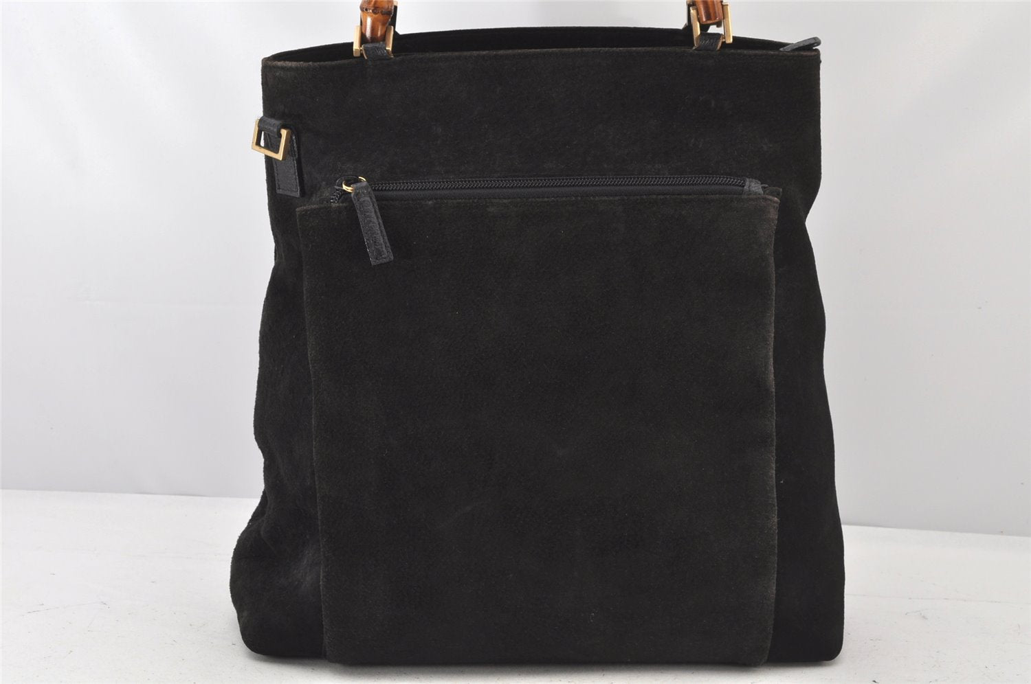 Authentic GUCCI Bamboo 2Way Shoulder Tote Bag Suede Leather Black 4281K