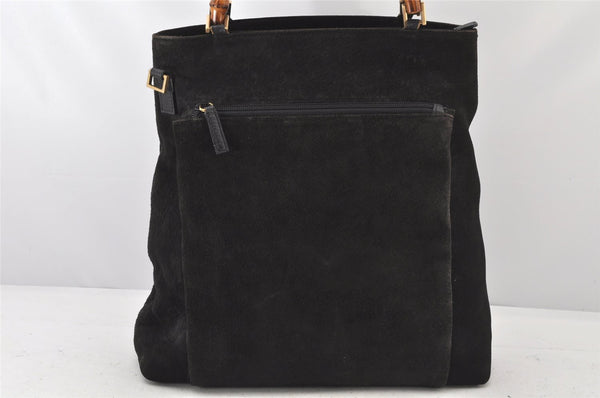 Authentic GUCCI Bamboo 2Way Shoulder Tote Bag Suede Leather Black 4281K