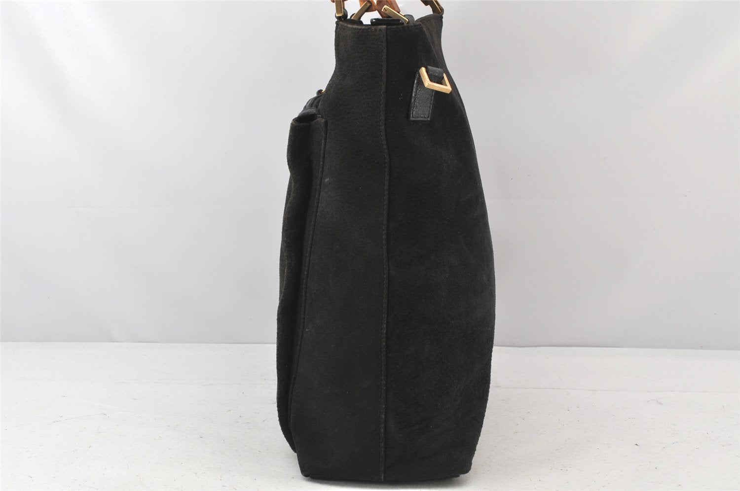 Authentic GUCCI Bamboo 2Way Shoulder Tote Bag Suede Leather Black 4281K