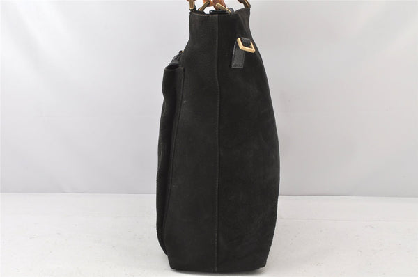 Authentic GUCCI Bamboo 2Way Shoulder Tote Bag Suede Leather Black 4281K
