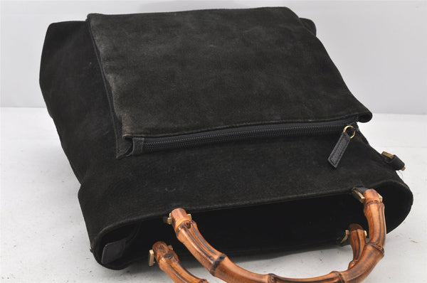 Authentic GUCCI Bamboo 2Way Shoulder Tote Bag Suede Leather Black 4281K