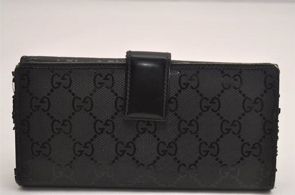 Authentic GUCCI GG Imprime Long Wallet Purse GG PVC Leather 212104 Black 4282J