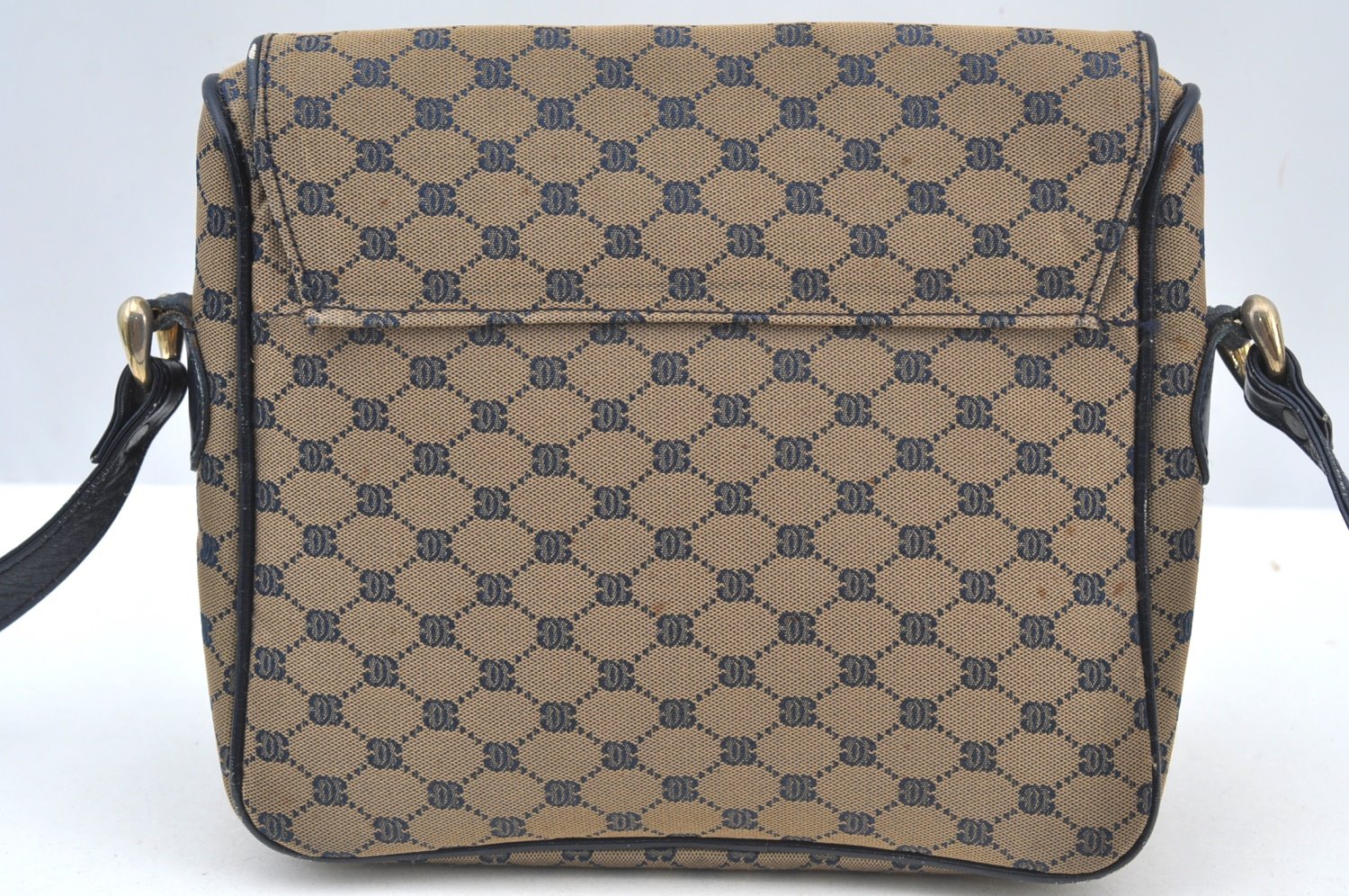 Authentic GUCCI Vintage Shoulder Cross Body Bag Purse Canvas Leather Navy 4284H