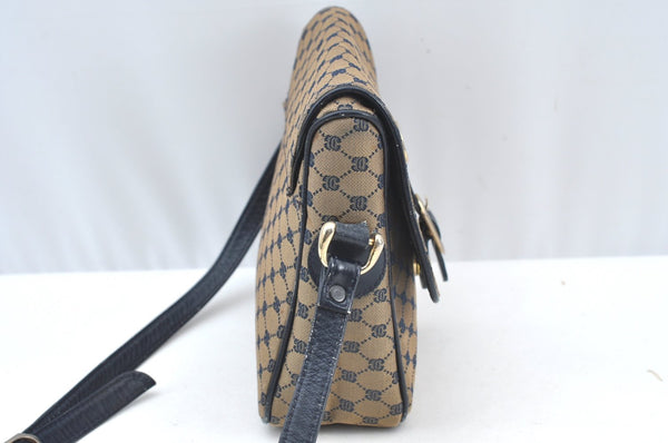 Authentic GUCCI Vintage Shoulder Cross Body Bag Purse Canvas Leather Navy 4284H