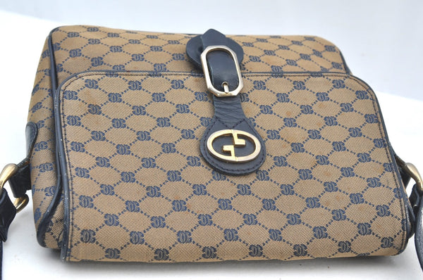 Authentic GUCCI Vintage Shoulder Cross Body Bag Purse Canvas Leather Navy 4284H