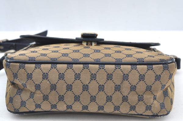 Authentic GUCCI Vintage Shoulder Cross Body Bag Purse Canvas Leather Navy 4284H