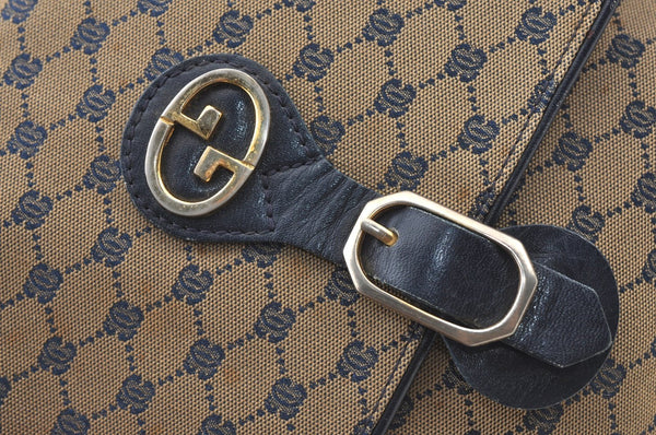 Authentic GUCCI Vintage Shoulder Cross Body Bag Purse Canvas Leather Navy 4284H