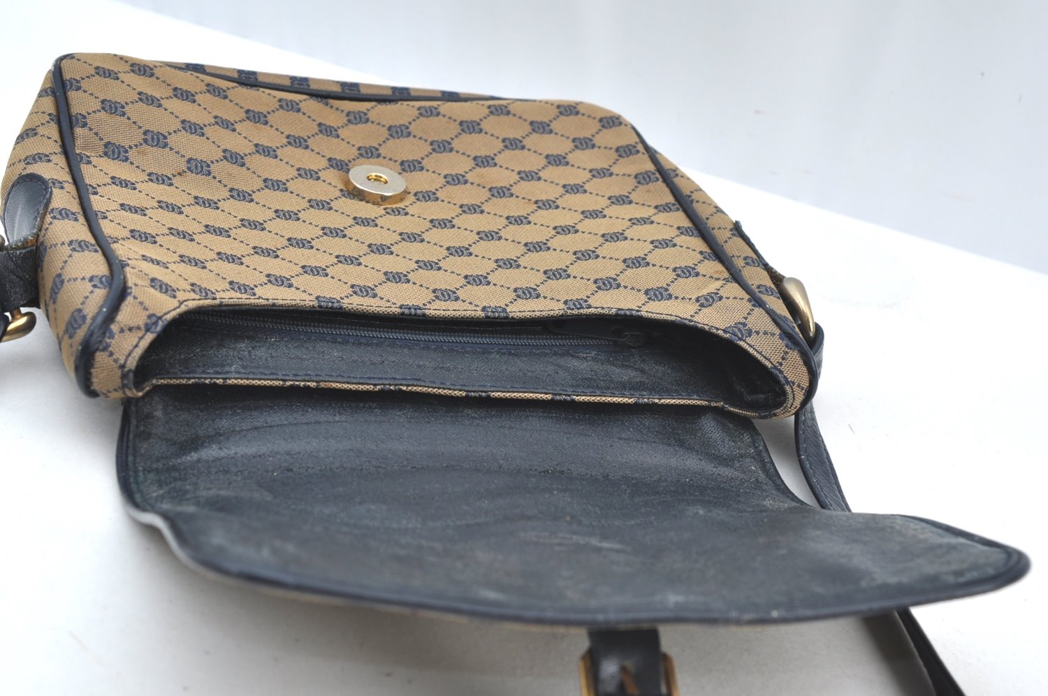 Authentic GUCCI Vintage Shoulder Cross Body Bag Purse Canvas Leather Navy 4284H