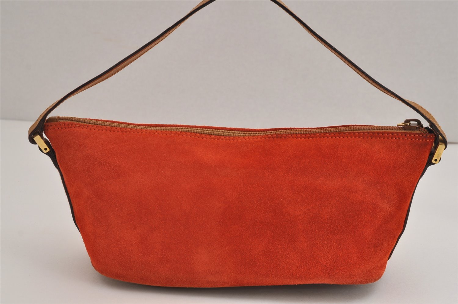 Authentic GUCCI Vintage Hand Bag Pouch Purse Suede Leather 0391103 Orange 4284J