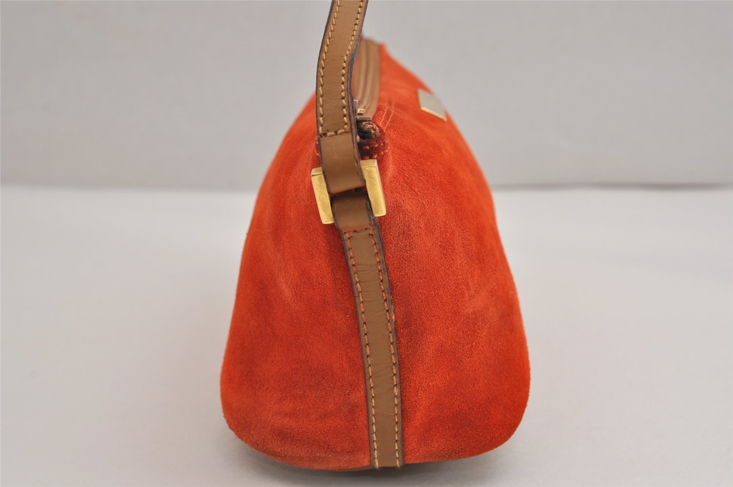 Authentic GUCCI Vintage Hand Bag Pouch Purse Suede Leather 0391103 Orange 4284J