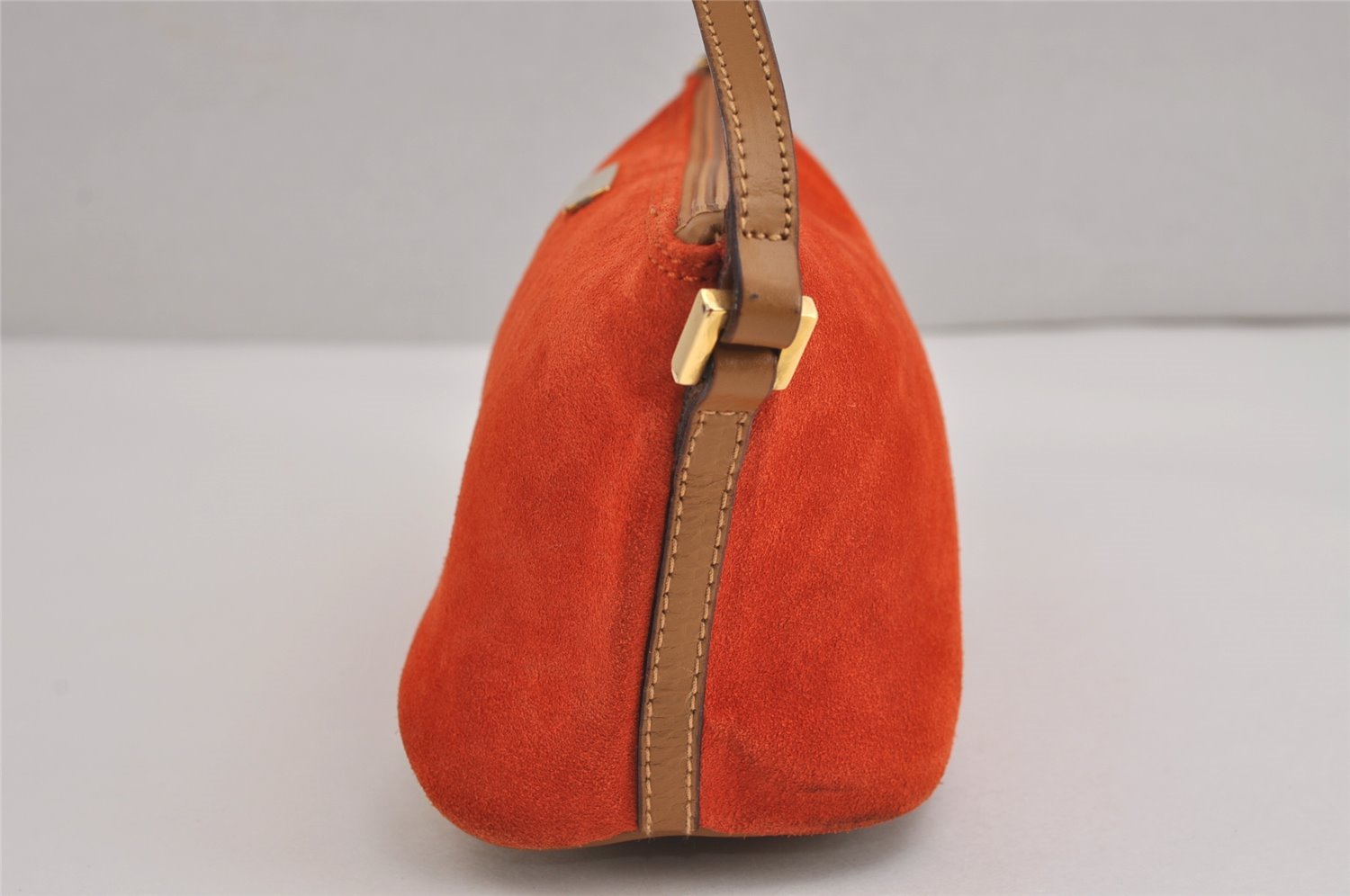 Authentic GUCCI Vintage Hand Bag Pouch Purse Suede Leather 0391103 Orange 4284J