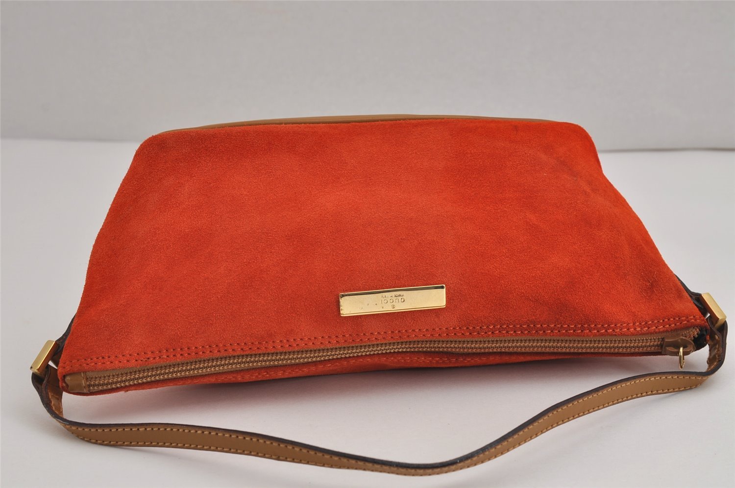 Authentic GUCCI Vintage Hand Bag Pouch Purse Suede Leather 0391103 Orange 4284J