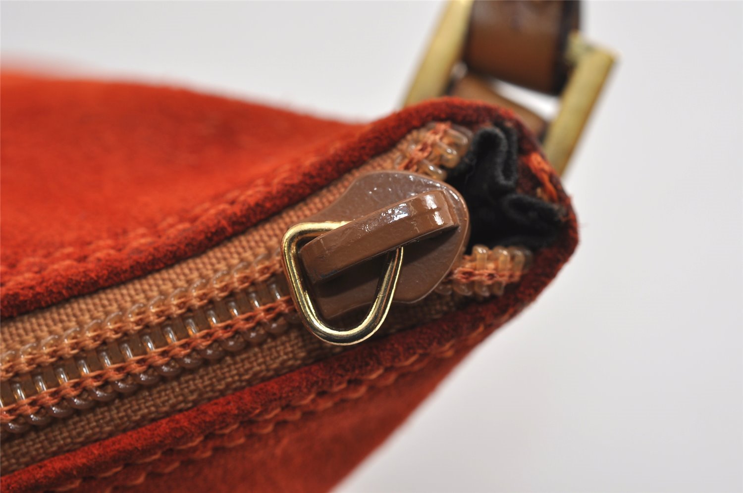 Authentic GUCCI Vintage Hand Bag Pouch Purse Suede Leather 0391103 Orange 4284J