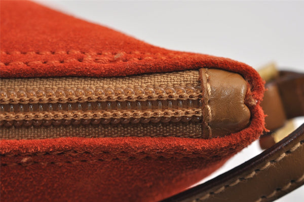 Authentic GUCCI Vintage Hand Bag Pouch Purse Suede Leather 0391103 Orange 4284J