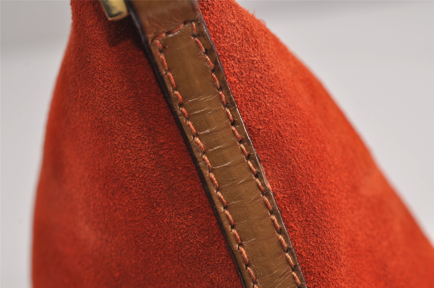 Authentic GUCCI Vintage Hand Bag Pouch Purse Suede Leather 0391103 Orange 4284J