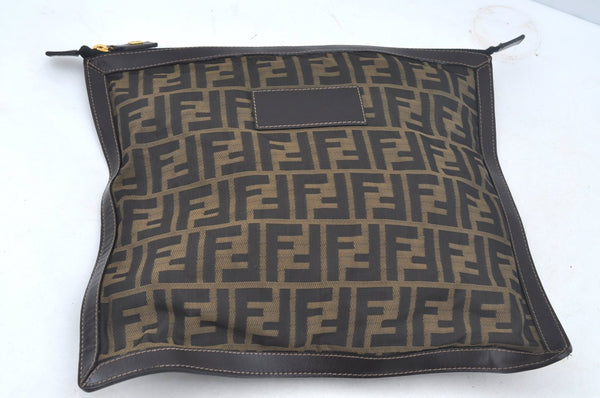 Authentic FENDI Vintage Zucca Clutch Hand Bag Purse Nylon Leather Brown 4285J