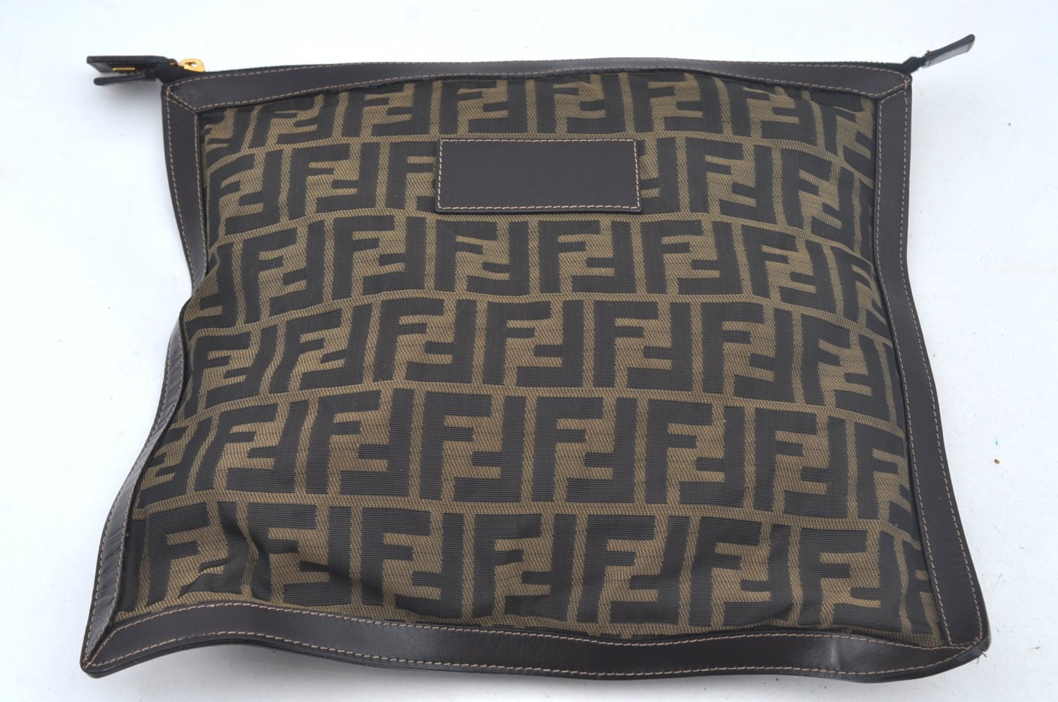 Authentic FENDI Vintage Zucca Clutch Hand Bag Purse Nylon Leather Brown 4285J