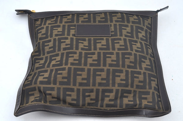 Authentic FENDI Vintage Zucca Clutch Hand Bag Purse Nylon Leather Brown 4285J