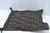 Authentic FENDI Vintage Zucca Clutch Hand Bag Purse Nylon Leather Brown 4285J