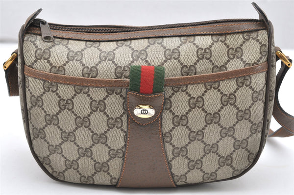 Authentic GUCCI Web Sherry Line Shoulder Bag GG PVC Leather Brown Junk 4285K