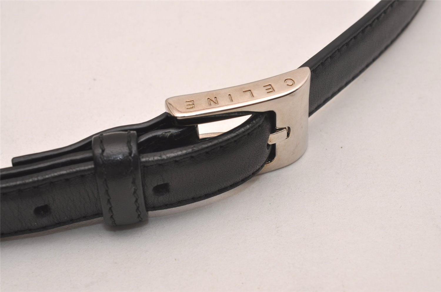 Authentic CELINE Vintage Belt Leather Size M 28.7-32.7inches Black Box 4286J