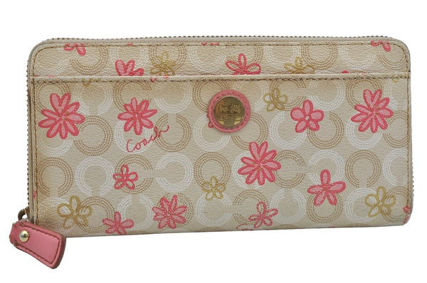 Authentic COACH Madison Dotted Op Art Long Wallet Purse PVC Leather Beige 4288J