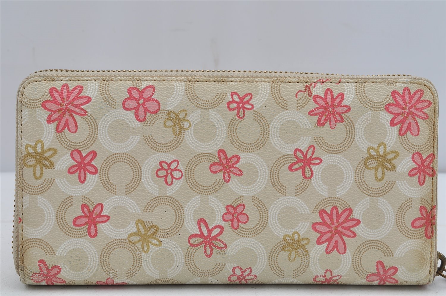 Authentic COACH Madison Dotted Op Art Long Wallet Purse PVC Leather Beige 4288J