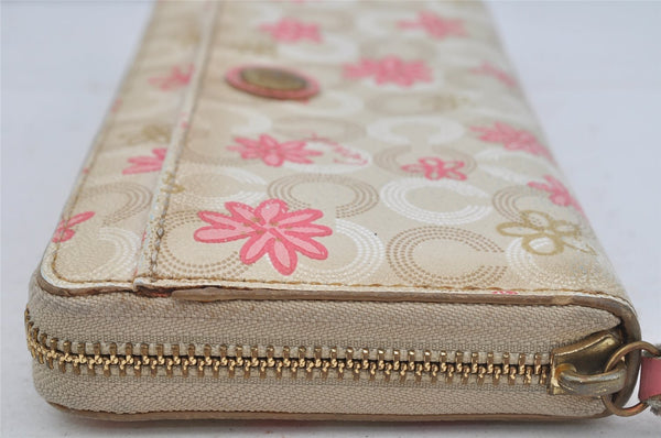 Authentic COACH Madison Dotted Op Art Long Wallet Purse PVC Leather Beige 4288J