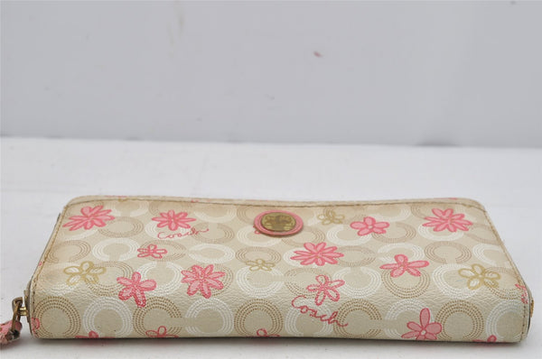 Authentic COACH Madison Dotted Op Art Long Wallet Purse PVC Leather Beige 4288J