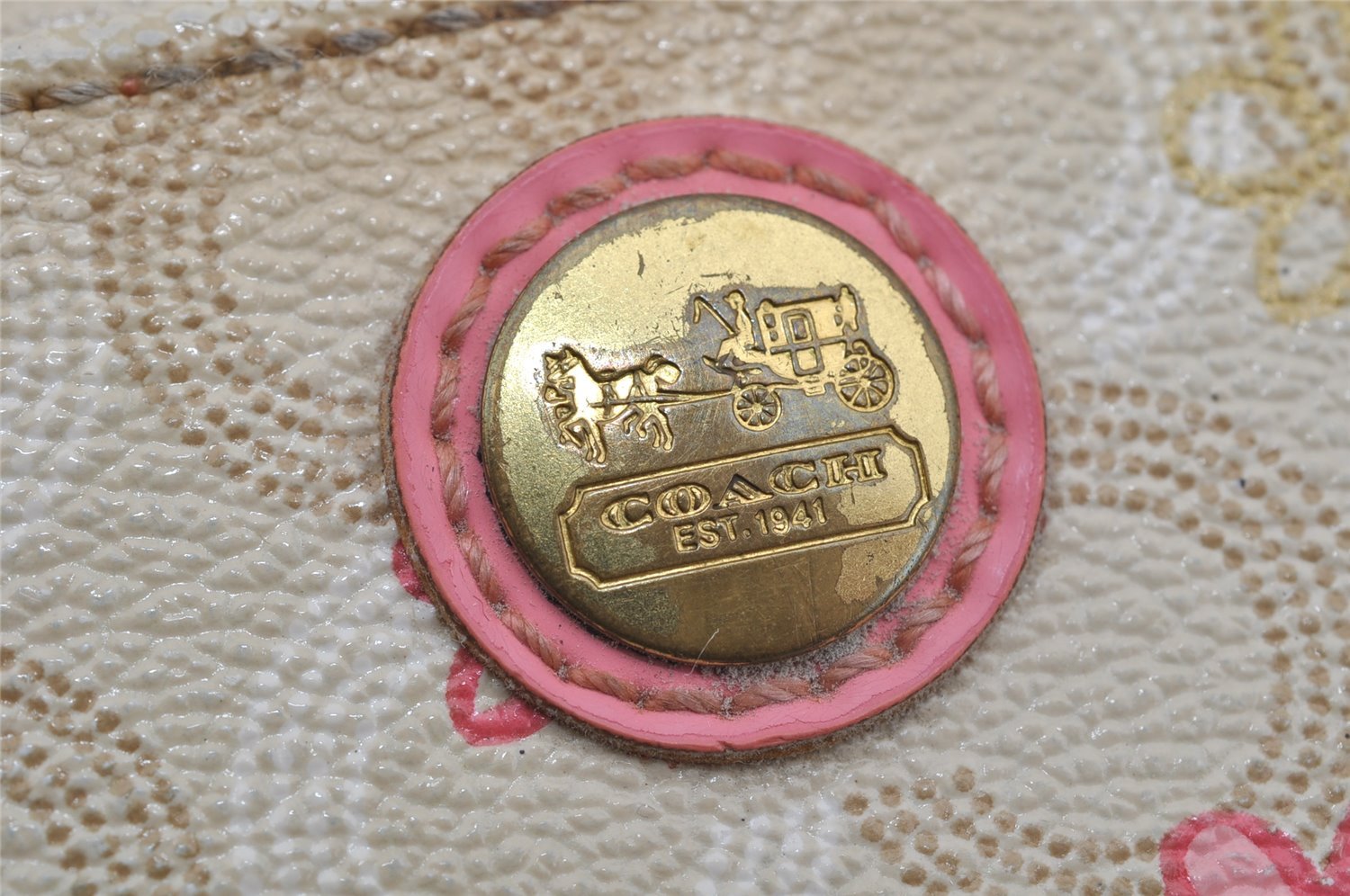 Authentic COACH Madison Dotted Op Art Long Wallet Purse PVC Leather Beige 4288J