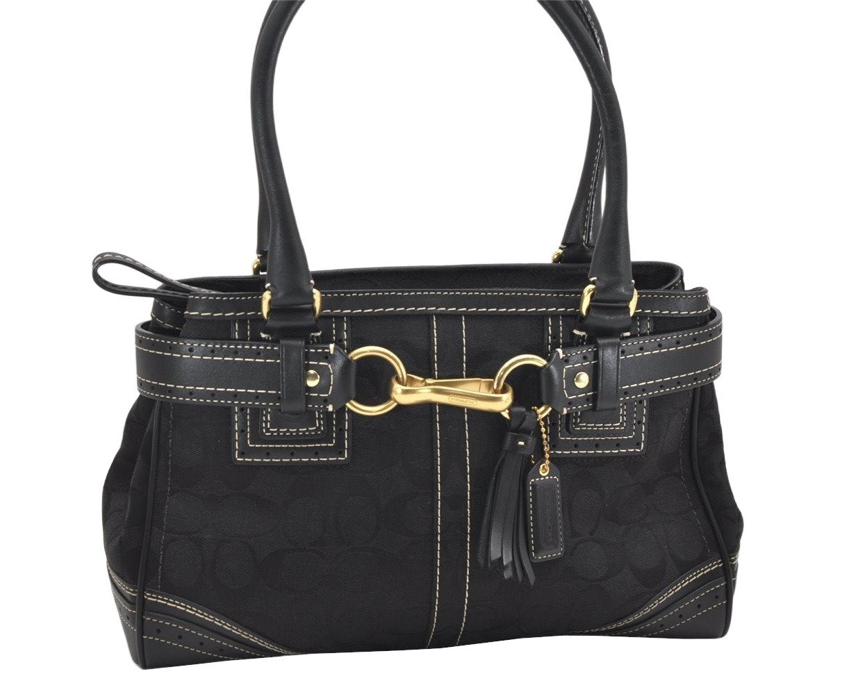 Authentic COACH Signature Shoulder Hand Bag Canvas Leather 10507 Black 4288K