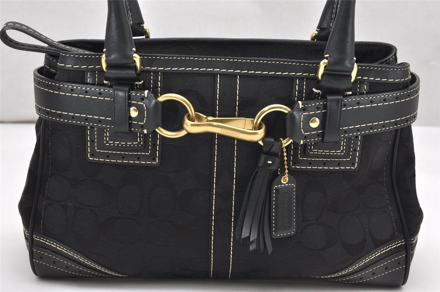 Authentic COACH Signature Shoulder Hand Bag Canvas Leather 10507 Black 4288K
