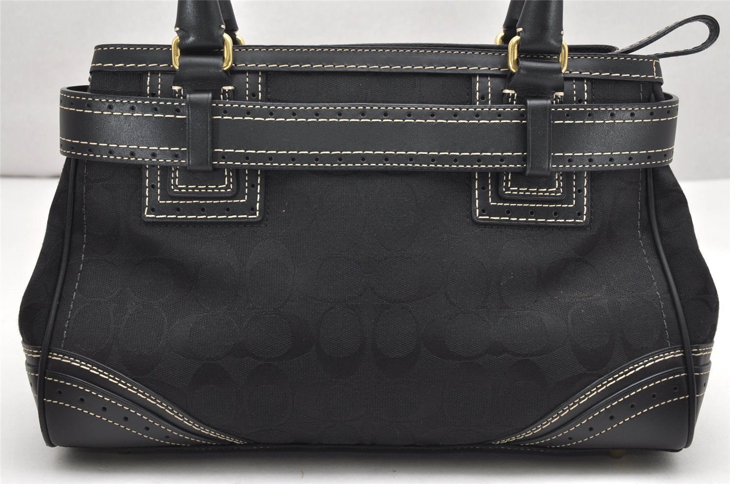 Authentic COACH Signature Shoulder Hand Bag Canvas Leather 10507 Black 4288K