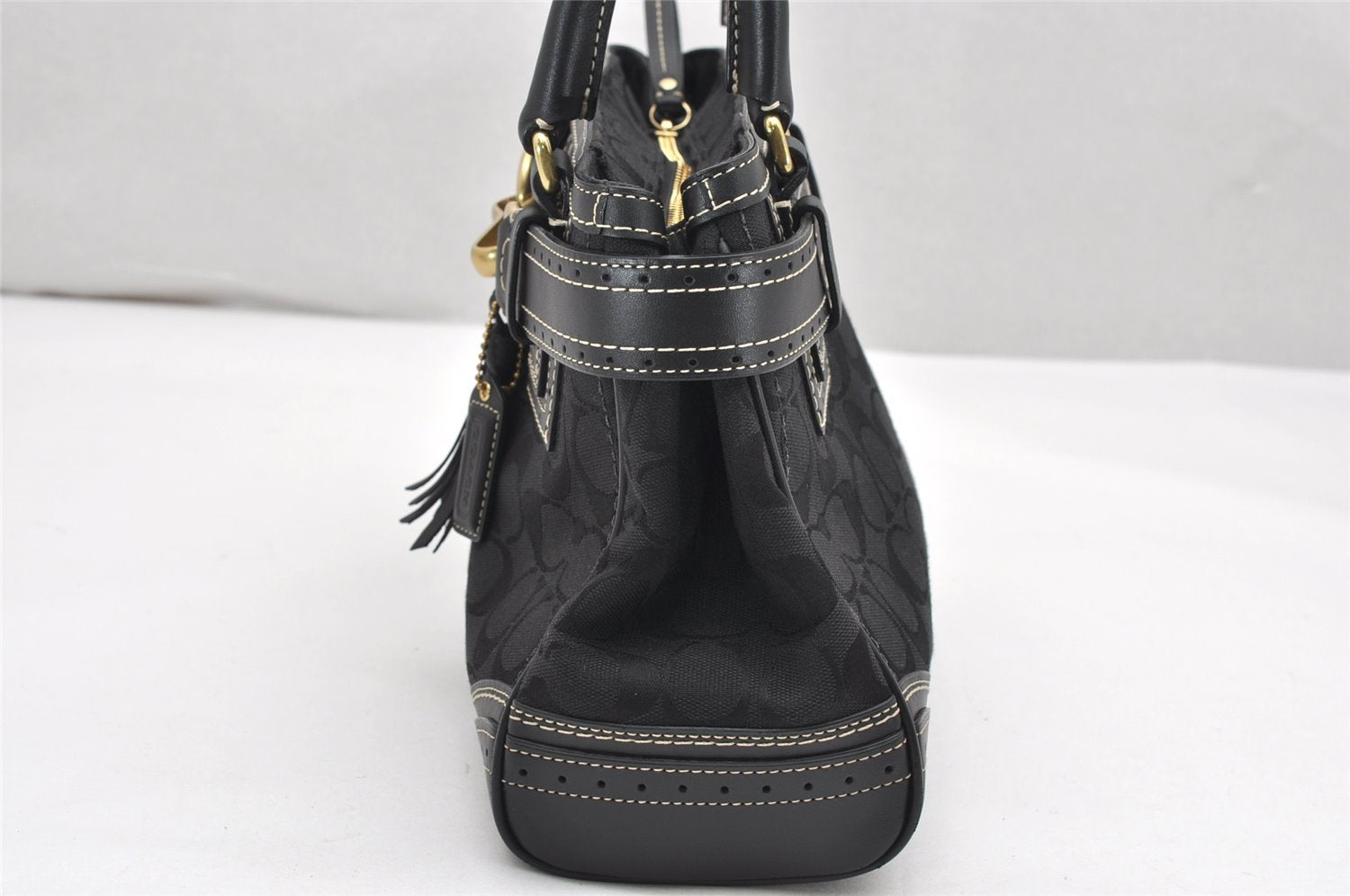Authentic COACH Signature Shoulder Hand Bag Canvas Leather 10507 Black 4288K
