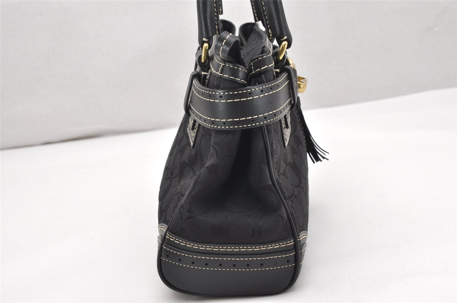 Authentic COACH Signature Shoulder Hand Bag Canvas Leather 10507 Black 4288K