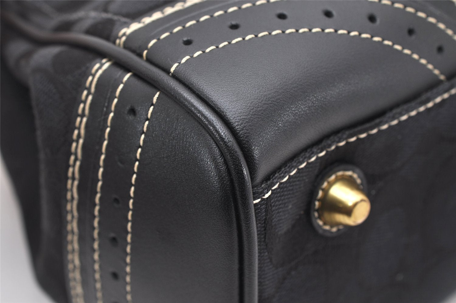 Authentic COACH Signature Shoulder Hand Bag Canvas Leather 10507 Black 4288K