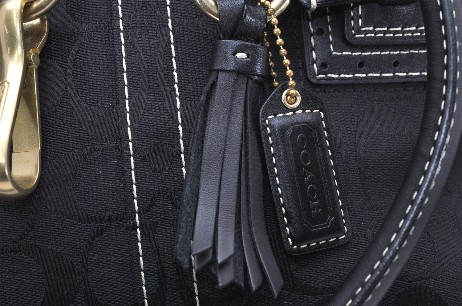 Authentic COACH Signature Shoulder Hand Bag Canvas Leather 10507 Black 4288K