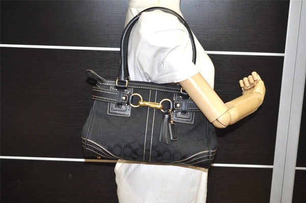 Authentic COACH Signature Shoulder Hand Bag Canvas Leather 10507 Black 4288K