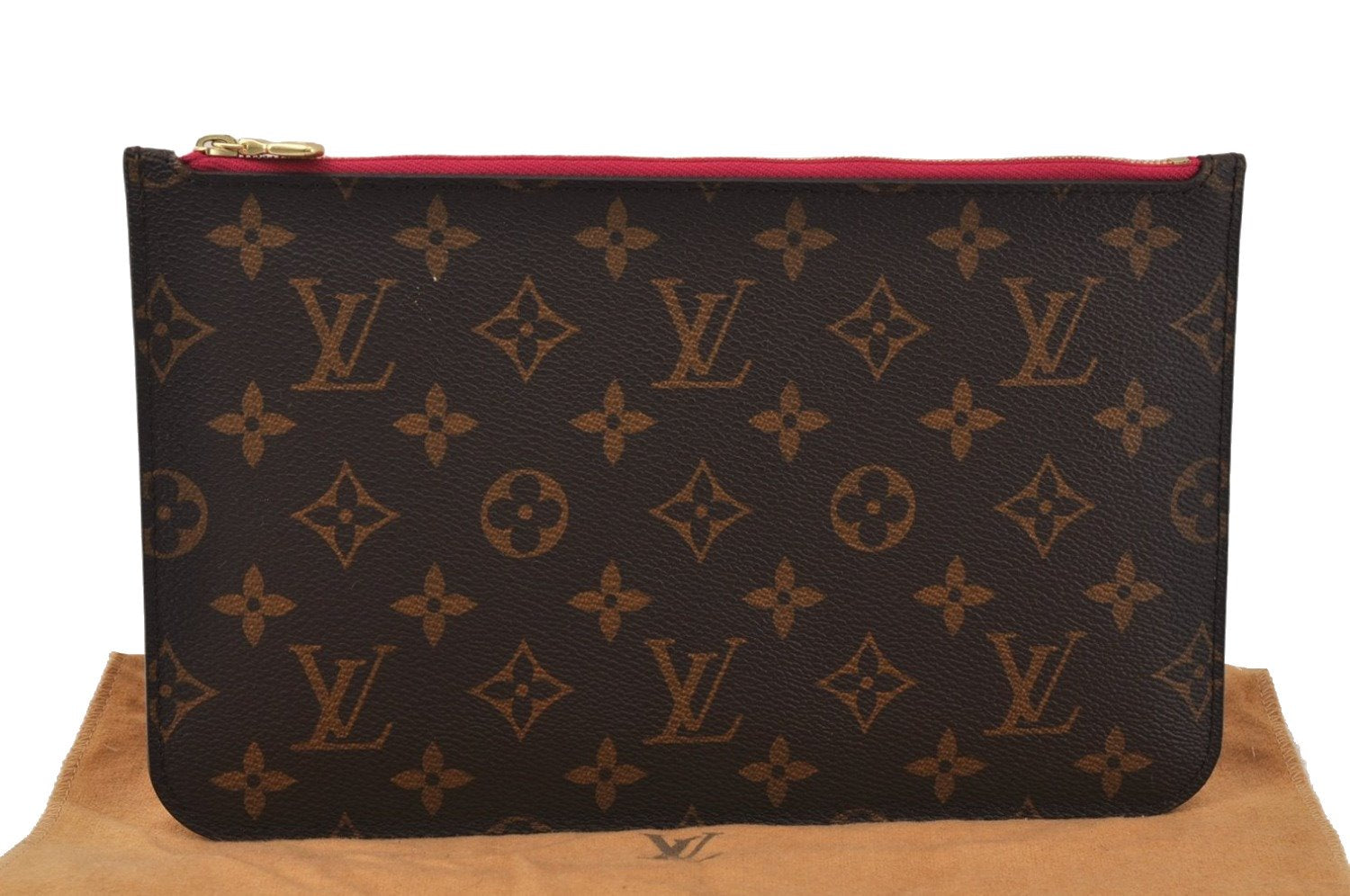 Authentic Louis Vuitton Monogram Neverfull GM Pouch Purse Clutch Bag Pink 4289K