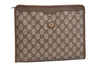 Authentic GUCCI Vintage Clutch Hand Bag Purse GG PVC Leather Brown 4290K